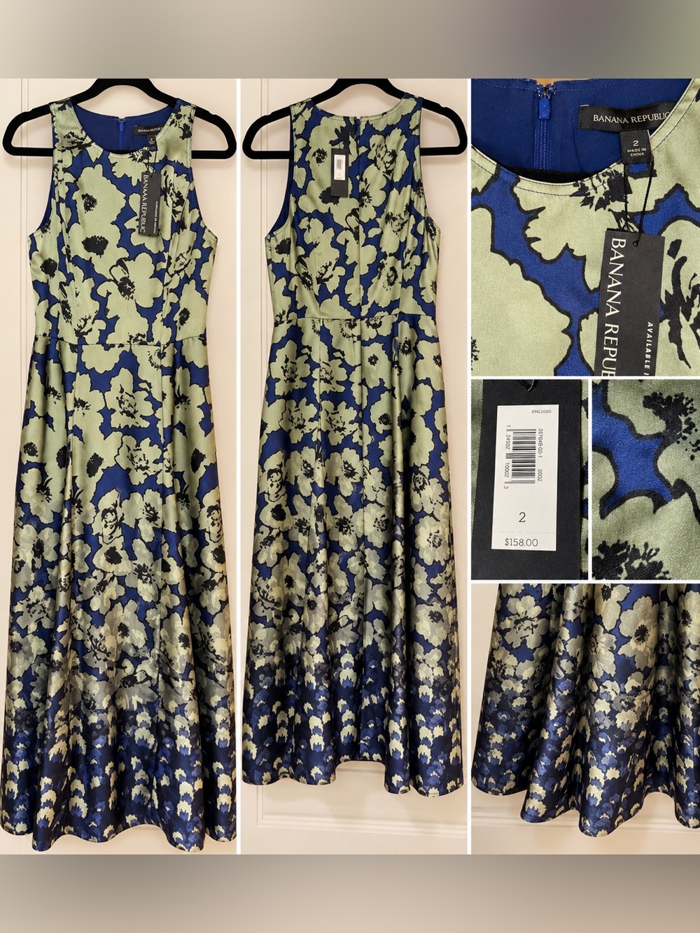 NWT Banana Republic Navy and Olive Floral A-Line Maxi Skirt